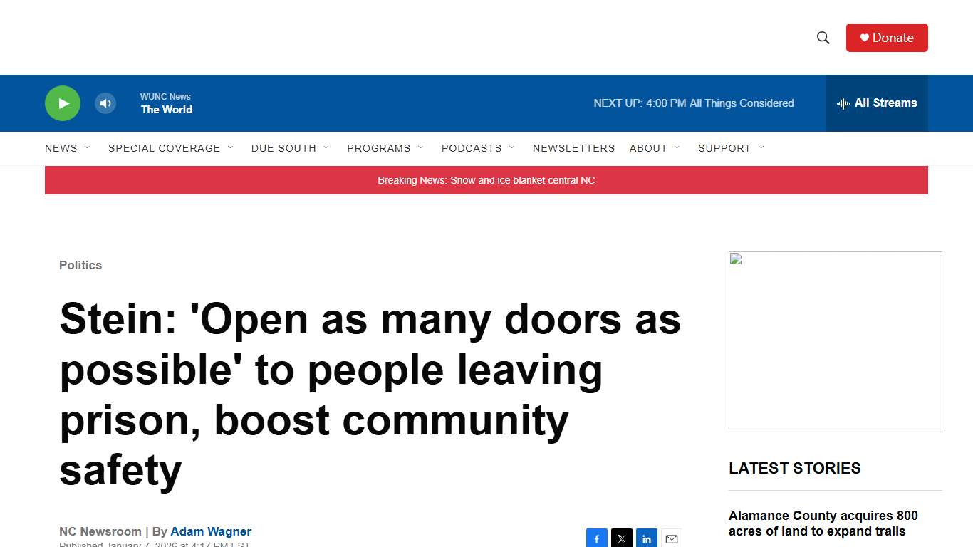 Stein: 'Open as many doors as possible' to people leaving prison, boost community safety WUNC News